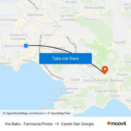 Via Bakù - Farmacia/Poste to Castel San Giorgio map