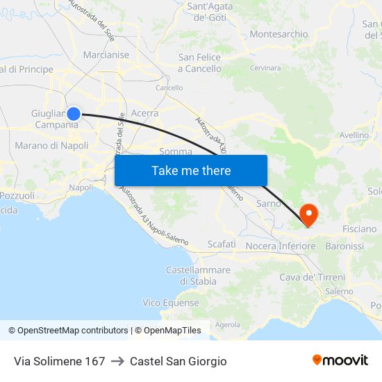 Via Solimene 167 to Castel San Giorgio map