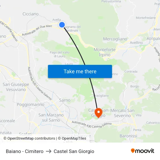 Baiano - Cimitero to Castel San Giorgio map