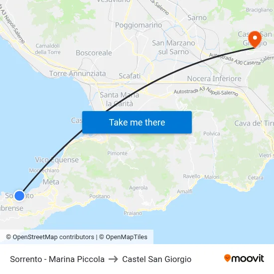 Sorrento - Marina Piccola to Castel San Giorgio map