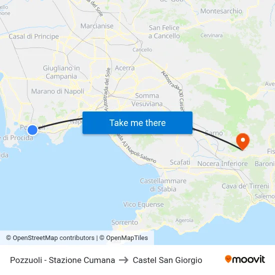 Pozzuoli - Cumana Station to Castel San Giorgio map