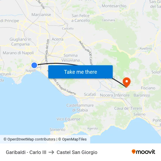 Garibaldi - Carlo III to Castel San Giorgio map