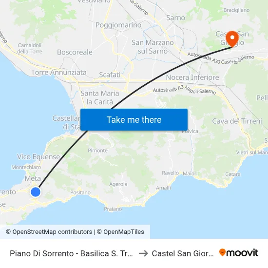 Piano Di Sorrento - Holy Trinity Basilica to Castel San Giorgio map