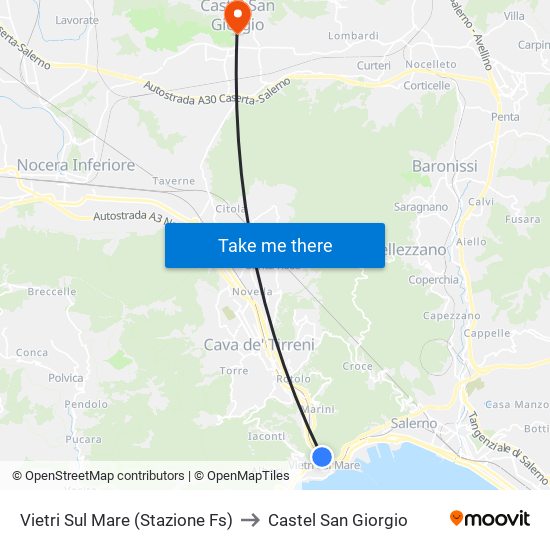 Vietri Sul Mare (Stazione Fs) to Castel San Giorgio map