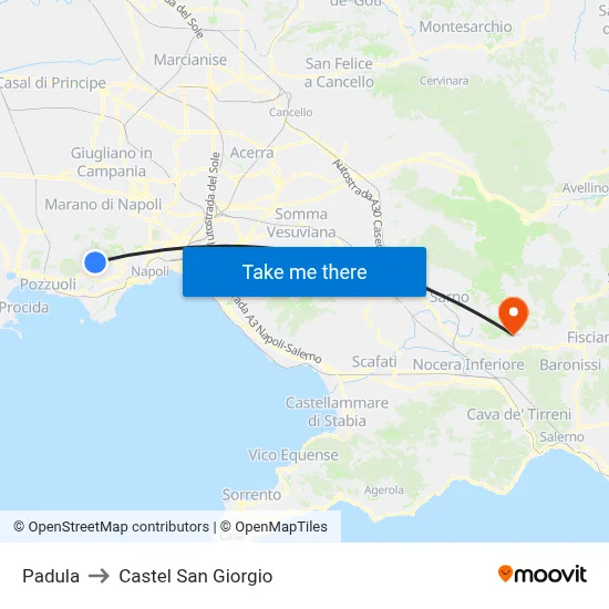 Padula to Castel San Giorgio map