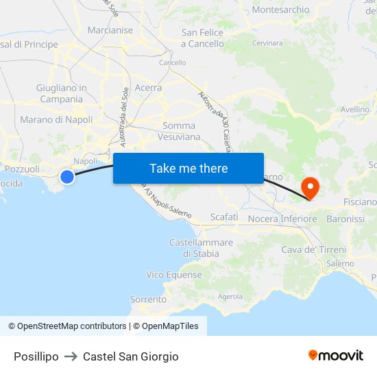 Posillipo to Castel San Giorgio map