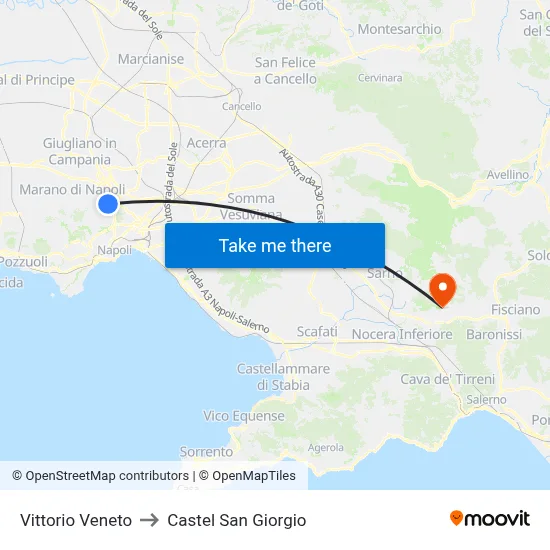 Vittorio Veneto to Castel San Giorgio map