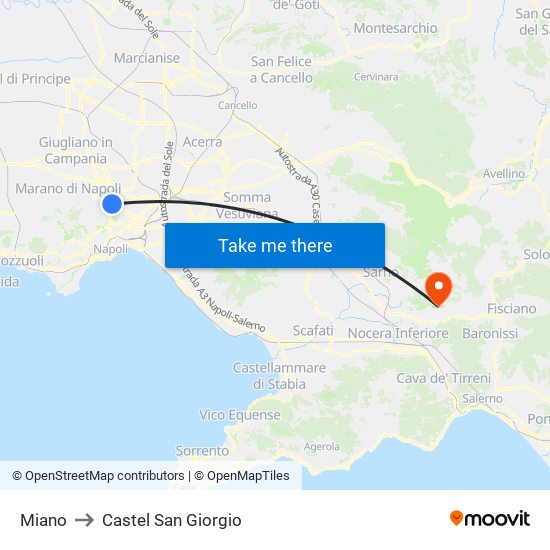 Miano to Castel San Giorgio map