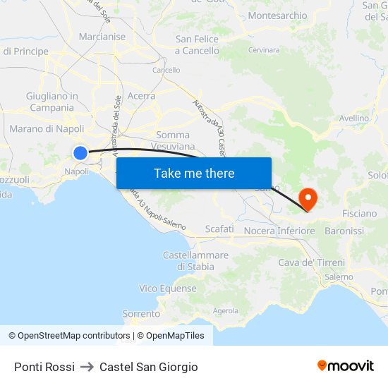 Ponti Rossi to Castel San Giorgio map