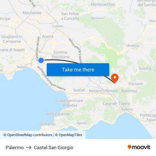 Palermo to Castel San Giorgio map