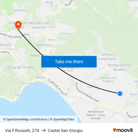 Via F. Rosselli, 274 to Castel San Giorgio map