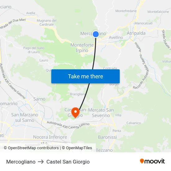 Mercogliano to Castel San Giorgio map
