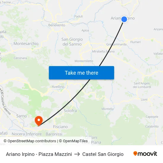 Ariano Irpino - Mazzini Square to Castel San Giorgio map