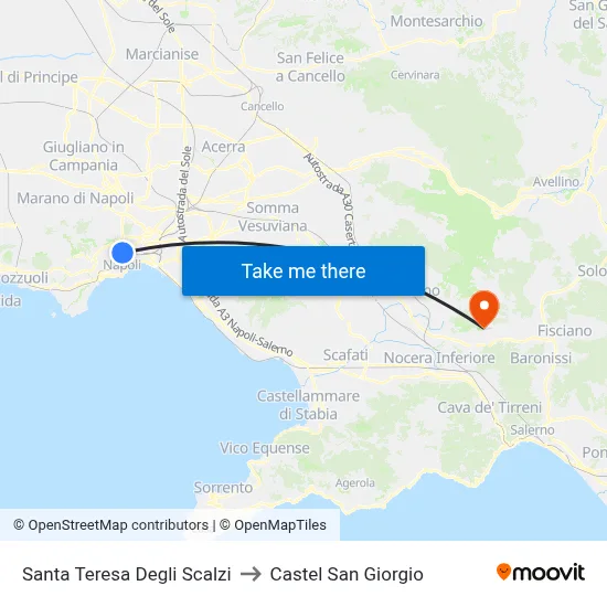 Santa Teresa Degli Scalzi to Castel San Giorgio map