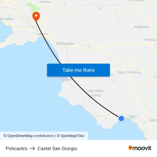 Policastro to Castel San Giorgio map