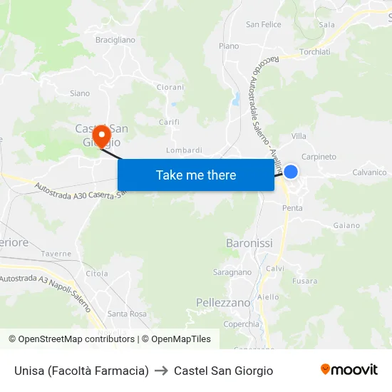 UNISA (Faculty of Pharmacy) to Castel San Giorgio map