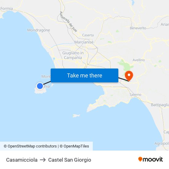Casamicciola to Castel San Giorgio map