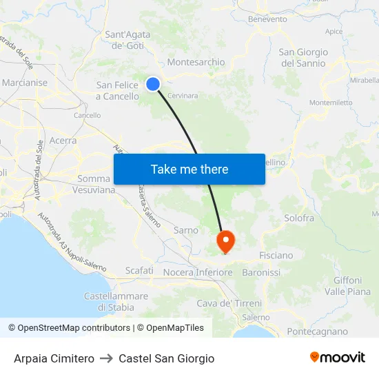 Arpaia Cemetery to Castel San Giorgio map