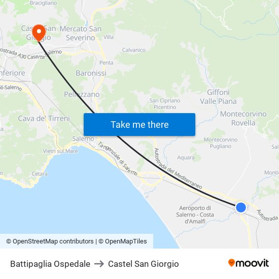 Battipaglia Ospedale to Castel San Giorgio map