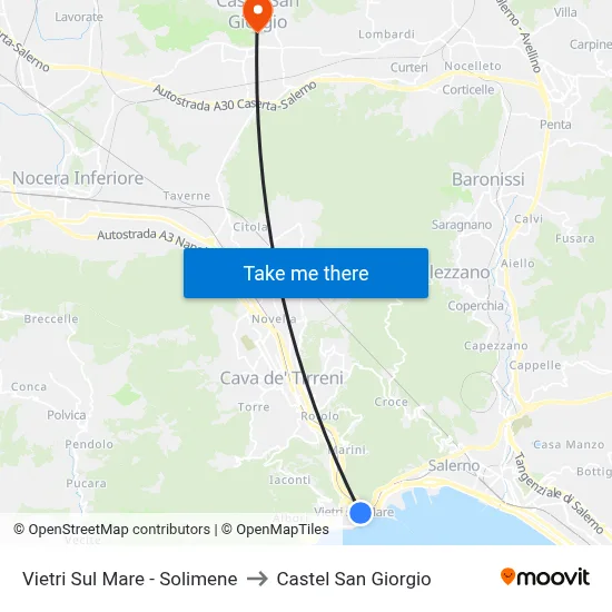 Vietri Sul Mare - Solimene to Castel San Giorgio map