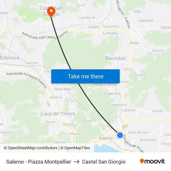 Salerno - Piazza Montpellier to Castel San Giorgio map