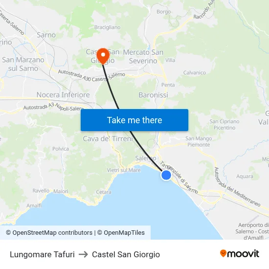 Tafuri Waterfront to Castel San Giorgio map