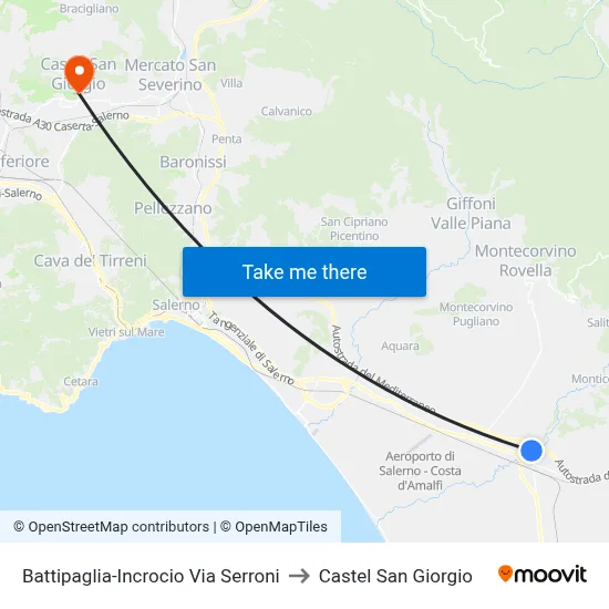 Battipaglia-Serroni Street Junction to Castel San Giorgio map