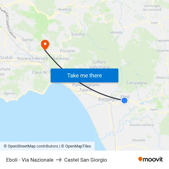 Eboli - National Road to Castel San Giorgio map