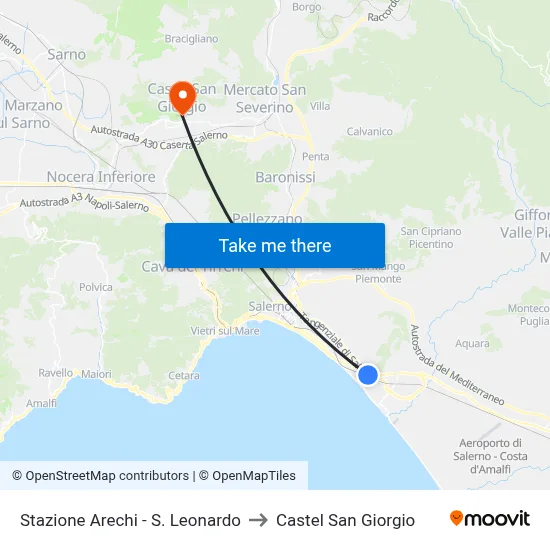 Arechi Station - S. Leonardo to Castel San Giorgio map