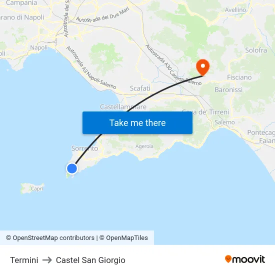 Termini to Castel San Giorgio map