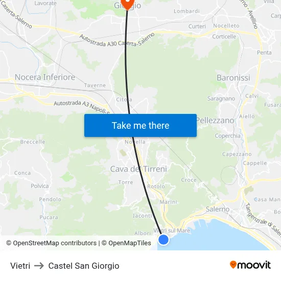 Vietri to Castel San Giorgio map