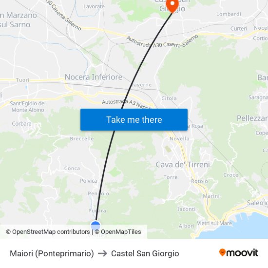 Maiori (Ponteprimario) to Castel San Giorgio map