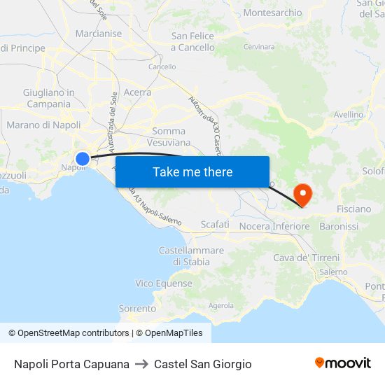 Napoli Porta Capuana to Castel San Giorgio map