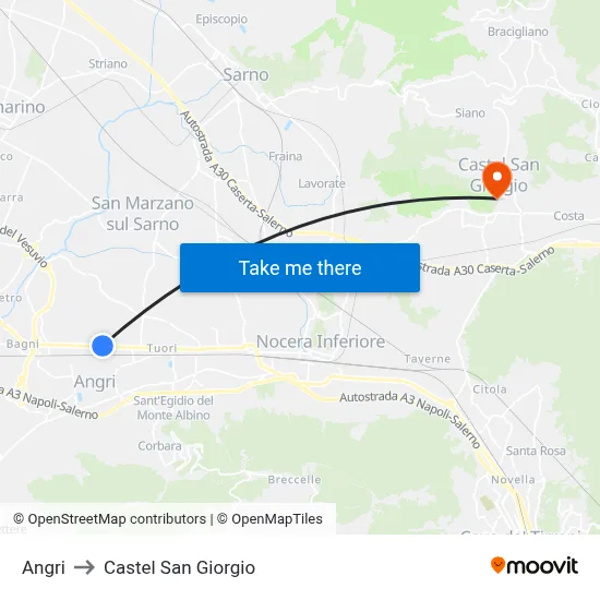 Angri to Castel San Giorgio map