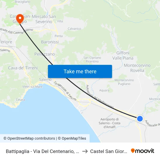Battipaglia - Del Centenario Street, 124 to Castel San Giorgio map