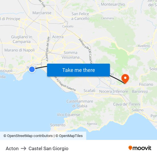 Acton to Castel San Giorgio map