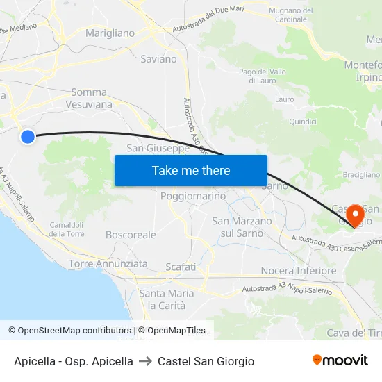 Apicella - Apicella Hospital to Castel San Giorgio map