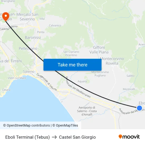 Eboli Terminal (Tebus) to Castel San Giorgio map