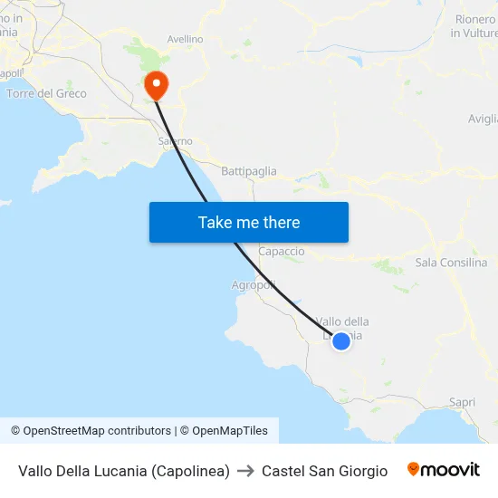 Vallo Della Lucania (Terminal) to Castel San Giorgio map