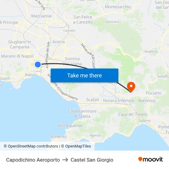 Capodichino Airport to Castel San Giorgio map