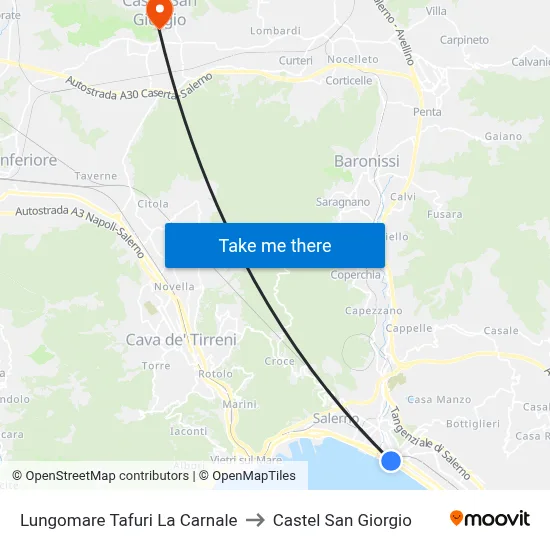 Tafuri La Carnale Seafront to Castel San Giorgio map