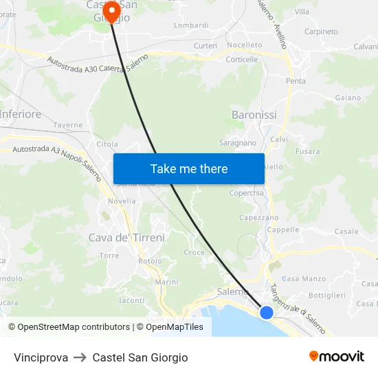 Vinciprova to Castel San Giorgio map