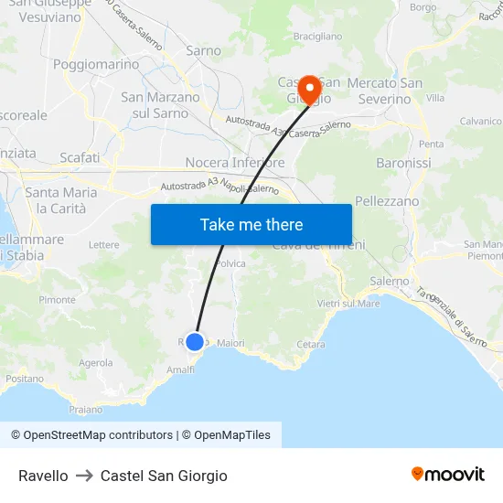 Ravello to Castel San Giorgio map