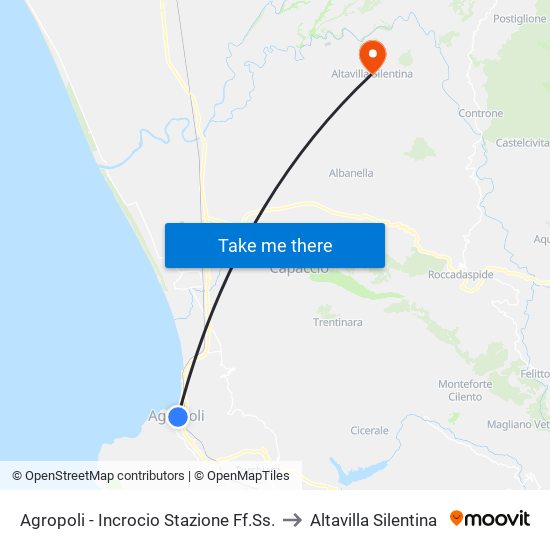 Agropoli - Incrocio Stazione Ff.Ss. to Altavilla Silentina map