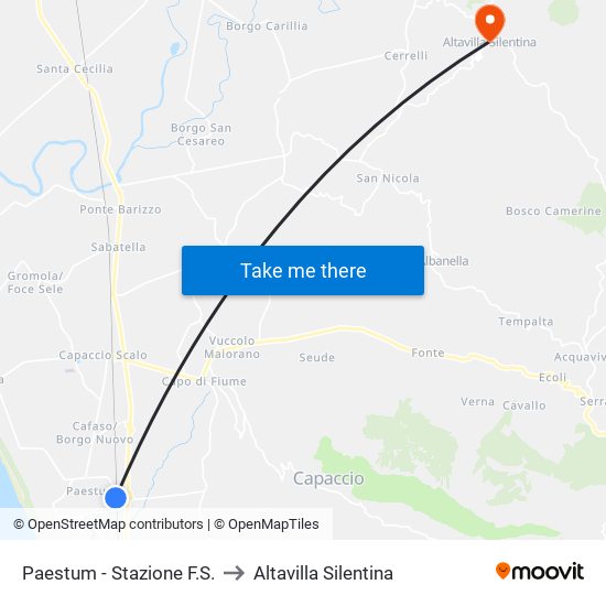 Paestum - Stazione F.S. to Altavilla Silentina map