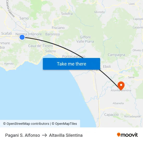 Pagani St. Alfonso to Altavilla Silentina map