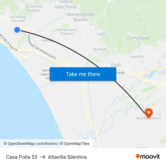 Casa Polla 53 to Altavilla Silentina map