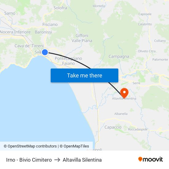 Irno - Bivio Cimitero to Altavilla Silentina map