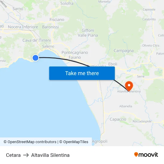 Cetara to Altavilla Silentina map