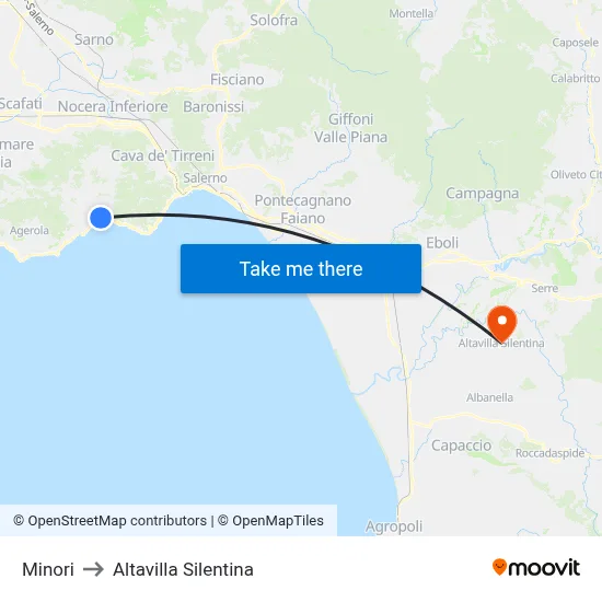 Minori to Altavilla Silentina map